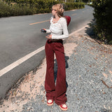 women’s fall fashion 2024 American Retro Low Waist Angora Red Flared Pants Slim Fit Versatile Autumn and Winter Jeans for Women 2024 New