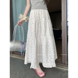 90s fashion Sweet Floral Wooden Ear Cake Skirt Women's Summer Skirt Slimming High Waist A- line Skirt Mid-Length Umbrella Skirt