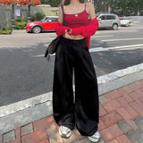 90s fashion men White Wide-Leg Jeans Women's Autumn High Waist Slimming Draping Pleated Loose Slimming Straight Mop Pants