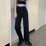 90s streetwear American Retro plus Size Washed Worn Jeans Women's Design Straight Slimming Wide Leg Draping Mop Pants