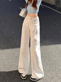 women’s fall fashion 2024 Creamy-white Jeans Women's Spring and Autumn 2024 New High Waist Slimming Narrow Wide Leg Pants Loose Straight Mop Pants