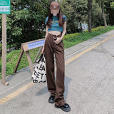 women’s fall fashion 2024 American Retro Brown Wide-Leg Jeans Women's Summer New High Waist Slimming Straight Mop Pants Fashion