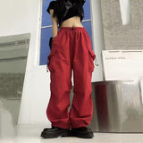 90s streetwear American Retro Workwear Casual Pants Women's Summer Versatile Straight Draping Ankle-Tied Trousers Loose Wide-Leg Pants Ins