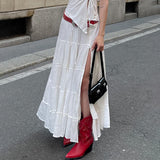 skater boy outfits Sexy Hot Girl Bohemian Style Skirt Summer White Cotton Stitching Low Waist Split Dress