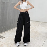 Vevesc 90s streetwear American Retro Workwear Casual Pants Women's Summer Versatile Straight Draping Ankle-Tied Trousers Loose Wide-Leg Pants Ins