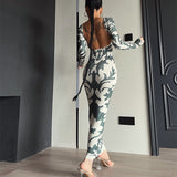 dress to impress outfits Women's 2024 New Autumn Fashion Printed Slim Backless Long Sleeve Dress Women