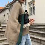 Vevesc barn jacket outfits Japanese Autumn and Winter Dual-Use Versatile Loose Sweater Korean Style Thick Needle Cape Mid-Length Sweater Shawl Waistcoat