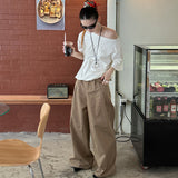 Vevesc summer outfits inspo Mmfish Fashionable Street Wide-Leg Workwear Straight Casual Pants Pleated Loose Slimming Mop Straight Pants