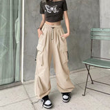 90s streetwear American Retro Workwear Casual Pants Women's Summer Versatile Straight Draping Ankle-Tied Trousers Loose Wide-Leg Pants Ins