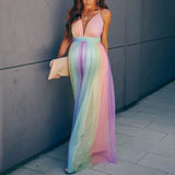 colors of the rainbow dress to impress Spring and Summer New Pregnant Mother Pregnant Women Large Swing Mesh Rainbow Printing Dress