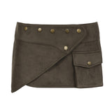 frat outfits Wilderness Western Style Suede Rivet One-Piece Mini Skirt Ethnic Niche Pocket Stitching Low Waist Sheath Skirt