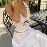 summer outfits inspo Women's Clothing 2024 Summer New Fashion Elegant Sexy V-neck Halter Cherry Printed Wooden Ear Vest