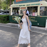 church outfit Korean Style Chic Hollow-out Embroidered First Love Sling Dress Women's Summer 2024 New Holiday Temperament Fairy Dress