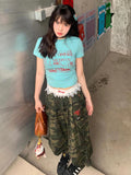 90s streetwear Plus Size Retro American Camouflage Workwear Jeans Women's Chubby Girl Casual Loose All-Match High Waist Cropped Wide-Leg Pants