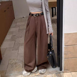 summer outfits inspo Brown Wide-Leg Pants Women's Jeans Autumn Maillard High Waist Loose Slimming Drape Casual Mopping Long Pants