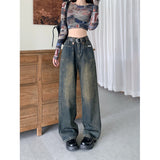 frat boy outfits Autumn New plus Size High Waist Straight Slimming Versatile Draping Fashion Narrow Denim Wide Leg Pants