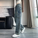 90s streetwear American Retro Workwear Jeans Women's Spring and Autumn Sweet Cool High Waist Flanging Drape Loose Straight Wide Leg Pants