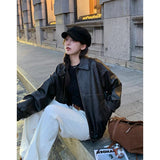 Vevesc moto jacket outfit Retro Heavy Industry Distressed Brushed Leather Coat for Women Autumn 2024 New Loose American Jacket PU Leather Coat