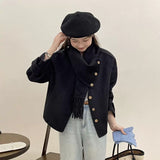 frat outfits Solid Color Scarf Single Row Multi-Buckle Drop Shoulder Sleeve Double-Sided Cashmere Coat High-Grade Woolen Coat for Women Autumn and Winter New