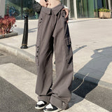 going out outfits Overalls Women's Spring American Street Flip Waist Straight Loose Wide-Leg Pants Versatile Casual Trousers