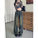 frat boy outfits Autumn New plus Size High Waist Straight Slimming Versatile Draping Fashion Narrow Denim Wide Leg Pants