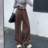 Vevesc summer outfits inspo Brown Wide-Leg Pants Women's Jeans Autumn Maillard High Waist Loose Slimming Drape Casual Mopping Long Pants