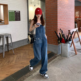 90s streetwear American Retro Suspender Jeans Women's Spring New Loose Slimming Straight Age-Reducing Wide Leg Ins Trousers