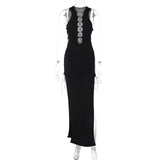 cybergoth dress to impress Style Women's Spring New Sleeveless Hollow Lace-up Sexy Slit Mid-Length Dress