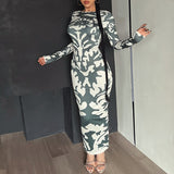 dress to impress outfits Women's 2024 New Autumn Fashion Printed Slim Backless Long Sleeve Dress Women