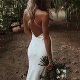 cherry blossom dress to impress New Wedding Dress White Sexy V-neck Sleeveless Backless Bridal Gown Simple Slim Fishtail Long Autumn