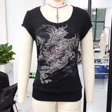 Vevesc Cyber Y2K Grunge Mall Goth Top With Rhinestones Grpahic Print Short Sleeve Tees Shirt Women Cottage Vintage T-shirt Clothes