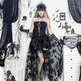 Vevesc Gothic Corset Dress Elegant Sheer Slim Fit Dark Bride Tulle Strapless  Dress