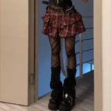 Vevesc Korean Japanese Sweet Hot Clothes Gothic Punk Skirts Y2k Streetwear Dark Aesthetics Pleated Ball Gown Plaid Stripe Mini Skirt