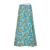Vevesc  Boho Chic Floral Print Cotton Maxi Skirt Women Y2K Streetwear Lace-up A-line Long Skirt Korean Fashion Holiday Style