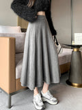 Vevesc Women Grey A-Line Long Skirts Y2k Harajuku Korean Vintage 90s Aesthetic High Waist Skirt 2000s Trashy Clothes autumn