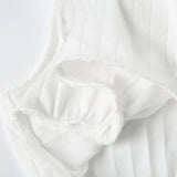 Vevesc  Sweet Style Hollowed Jacquard Frill Vest and Tiny Shorts Cute Two Piece Set  White Aesthetic Chic Y2K Homewear Summer