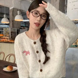 Vevesc Y2k Loose Cardigan Sweet Dog Embroidery Knitted Coats Short Sweaters Buttons Women High Street Korean Sueter Mujer O Neck Chic