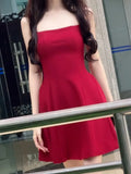 Vevesc  Sweet Red Mini Dress for Women French Slash Neck Sleeveless Birthday Party Short Dresses Summer A-Line Vestidos Female Clothing