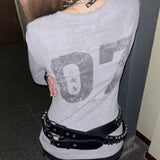 Vevesc Harajuku American Vintage All Match Constrast Color Long Sleeve T Shirts Letter Print Punk Japan Women Top Y2k Aesthetic Clothes