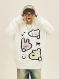 Vevesc Cartoon Kawaii Rabbit Cat Y2k Sueter Mujer Knitted Long Sleeve Women Sweet Pullovers Japanese Dog Print Sweaters Preppy Style