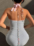 Vevesc  Striped Bodycon Dress For Women Summer Clothing Backless Sexi Night Dress Hot Club Outfits Mini Vestidos De Mujer Streetwear