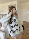 Vevesc O Neck American Letter Print High Street Women Sweaters Pullovers Vintage Loose Preppy Style Sueter Mujer Chic Y2k Patchwork