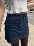 Vevesc  Pocket Denim Mini Skirts Women Summer High Waist A-line Cotton Short Falda Female Vintage Streetwear Sweet Slim Cargo Skirt Y2k