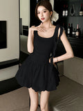 Vevesc  White Patchwork Ruffled Chic Mini Dress Women Elegant Casual Sling Dress Summer Korean Fashion Bodycon Festival Party Dress