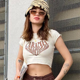 Vevesc Baby Tee Y2k Streetwear Letter Printed Graphic T Shirts Casual Summer Clothes for Women Short Sleeve Crop Top