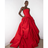 Vevesc New Trendy Red Split Floral Long Maxi Gowns To Event Party Strapless 3D Handmade Flower A-line Formal Evening Dresses