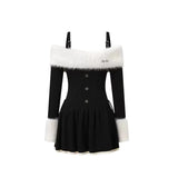 Vevesc Y2K Slash Neck Knitted Mini Dress Women Streetwear Off Shoulder Belt Sweater Dresses Korean Party A Line Bodycon Vestidos