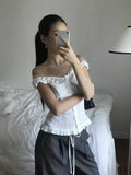 Vevesc 2024 Summer New White Vest for Women Sexy Slim Fit Single Breasted Tank Top Y2k E-Girl Sleeveless Ruffles Camisole Tops Shirt