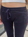 Vevesc  Navy Striped Sport Wide Leg Pants Women Autumn New High Waist Drawstring Trousers American Vintage Streetwear Sweatpants Y2k