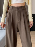 Vevesc  Gray Suit Pants Women's Spring New Casual Loose High Waist Women's Pants Solid Color Fashion Double Buckle Wide Leg Pants Women
